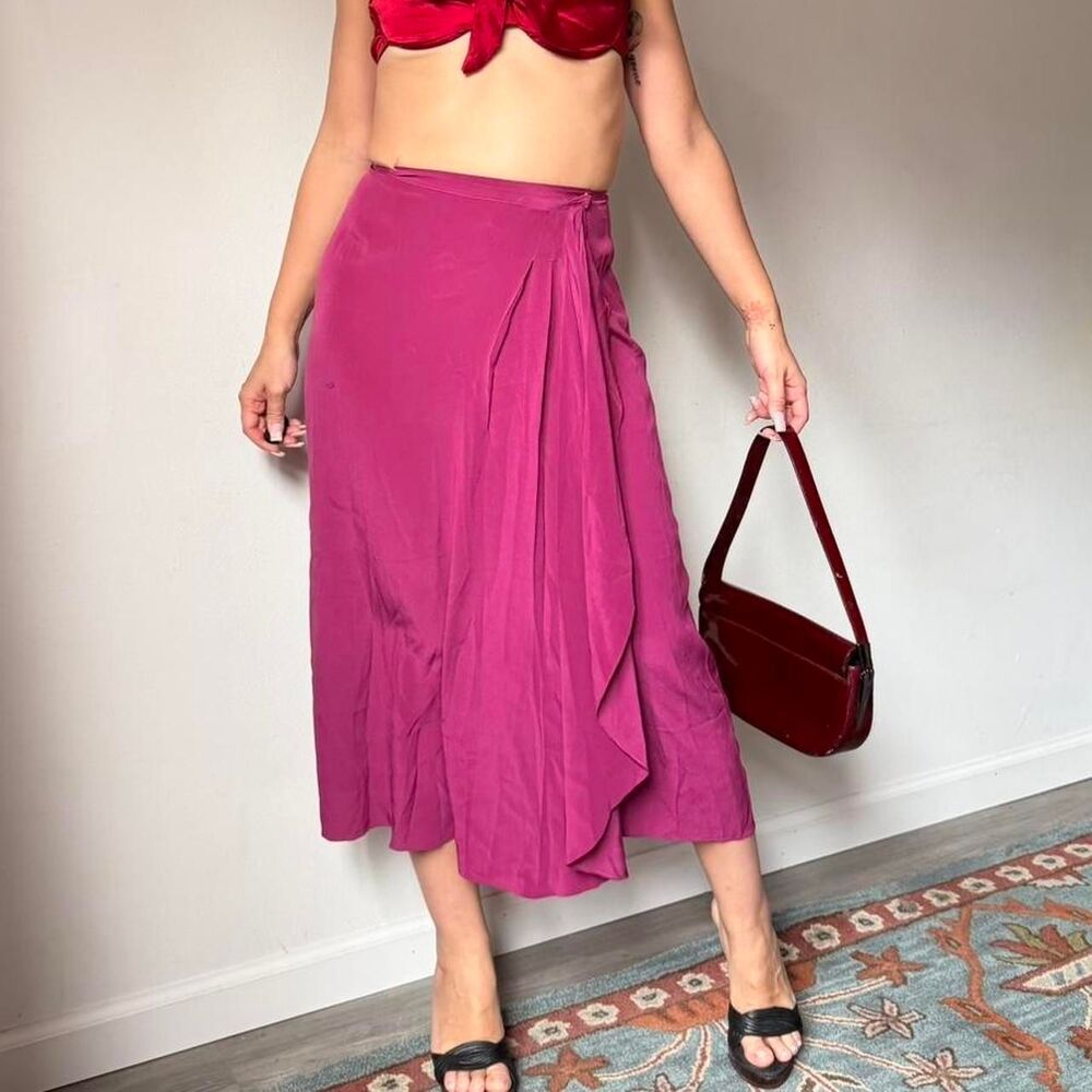 Vtg 100% Silk Hot Pink Wrap Midi Skirt – Betsy Gonzalez Sonata New York Paris